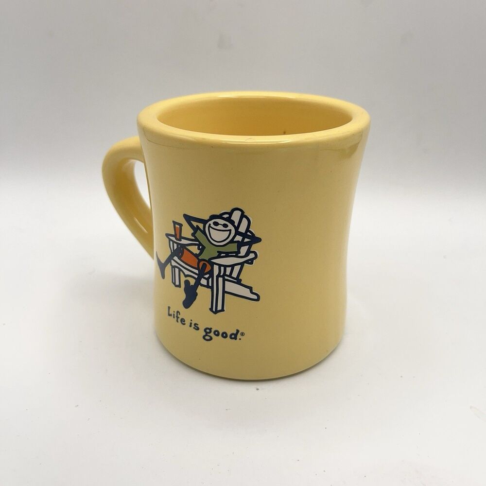 LIFE IS GOOD Yellow Coffee Cup Mug Jake Guy Relaxed in Adirondack Chair 12 oz. - Picture 2 of 9